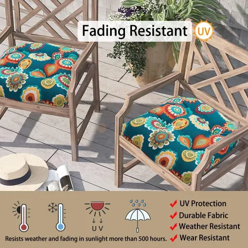 Vista 5 de Magpie Fabrics Juego de 2 cojines de asiento capitoné para exteriores e interiores con lazos, 19 x 19 pulgadas, impermeables, para silla de patio