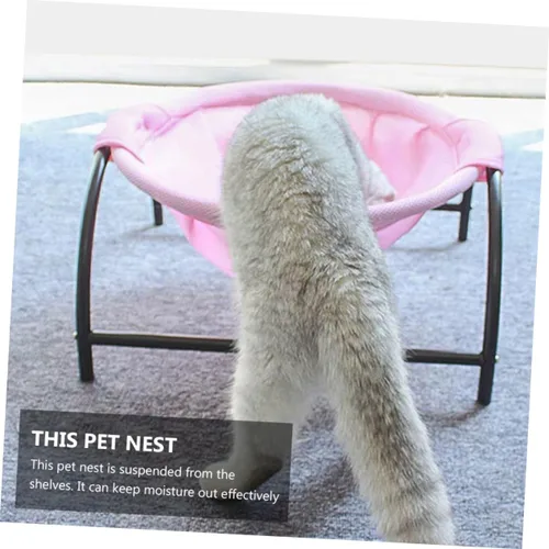 Vista 7 de UKCOCO Hamaca elevada para gatos, elegante y duradera para mascotas para uso en interiores y exteriores, marco elegante para descansar y relajarse