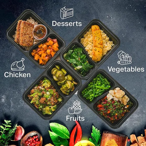 Vista 4 de Contenedor de preparación de comidas con tapas, paquete de 50 recipientes divididos de almacenamiento de alimentos aptos para microondas, 2