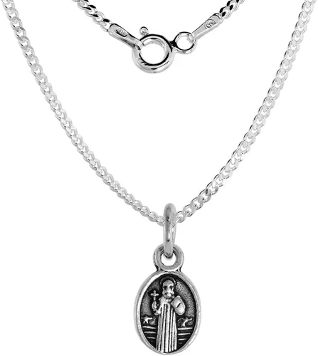 Vista 2 de Collar con medalla de San Benito de plata de ley ovalada de 3/8 pulgadas, acabado oxidado, disponible con o sin cadena