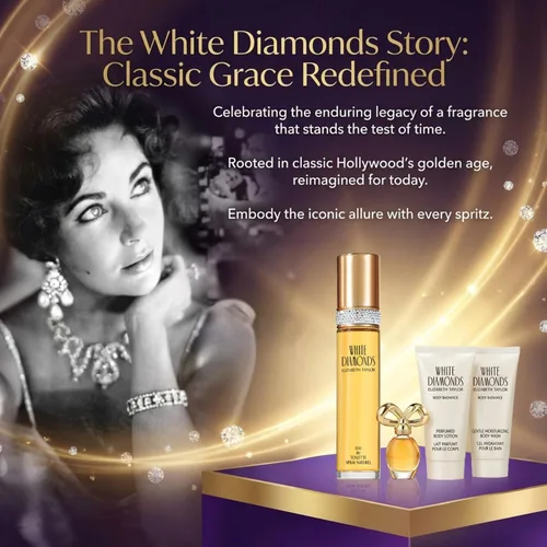 Vista 8 de Elizabeth Taylor White Diamonds - Set de regalo para damas con spray, loción corporal, gel de ducha y perfume