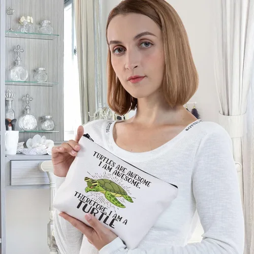 Vista 7 de WZMPA Divertida bolsa de cosméticos de tortugas, regalos para amantes de las tortugas, las tortugas son impresionantes, soy impresionante, por lo