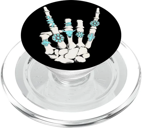 Vista 8 de Western Rock On Skeleton American Rodeo Cowboy Regalos divertidos PopSockets Estándar PopGrip