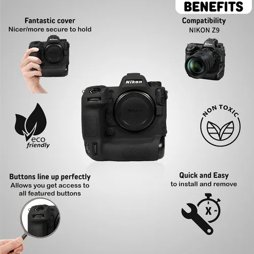 Vista 3 de Funda de cámara para Nikon Z9 - Funda protectora de silicona DSLR, jaula desmontable, a prueba de golpes, a prueba de polvo (negro)