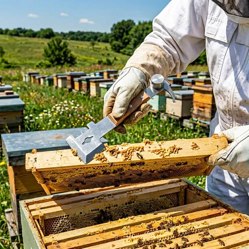 Vista 2 de AukBeeFun Herramientas de colmena de acero multiusos con mango de madera y herramienta de raspador de colmena de abejas con 7 funciones Equipo