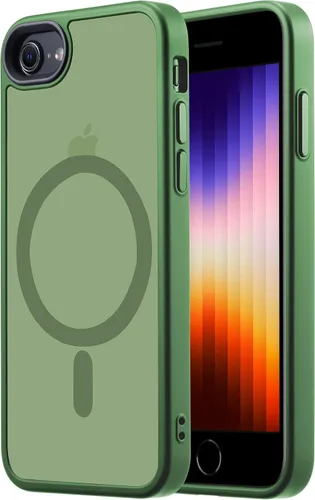 Vista 6 de Tigowos Funda magnética translúcida para iPhone 8 Plus con carga inalámbrica MagSafe anti-amarilla, antihuellas, a prueba de golpes, funda Rojo