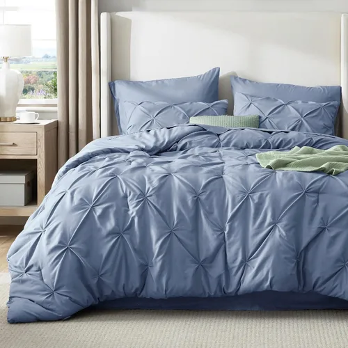 Vista 67 de Bedsure - Juego de edredón tamaño individual gris - Ropa de cama tamaño individual en una bolsa de 5 piezas, juego de cama Pintuck GentleSoft™