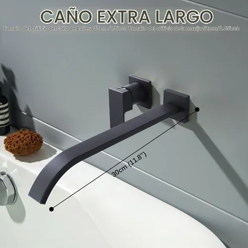 Vista 2 de Juego de grifos de bañera de una sola manija con boquilla de bañera extra larga, color negro mate