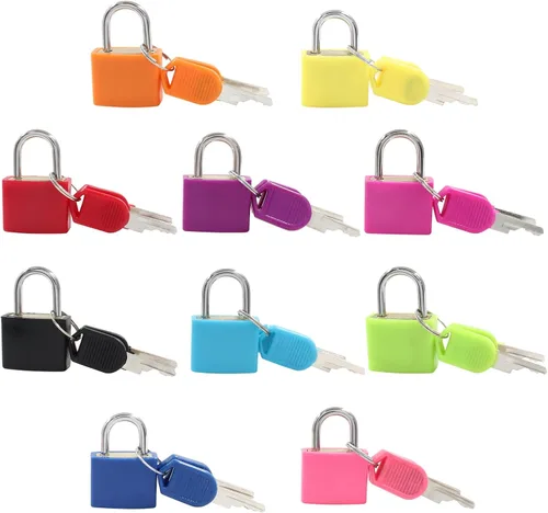 Vista 5 de Waziaqoc 10 cerraduras de equipaje con llaves, candado de maleta pequeña, mini candado de metal para bolsas de viaje, armario de gimnasio escolar