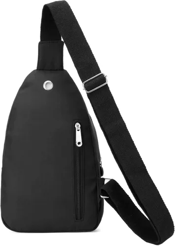 Vista 4 de Banelu Pequeña mochila bandolera bandolera para mujeres y hombres, bolsa de pecho, riñonera cruzada para exteriores, senderismo, viajes, color negro