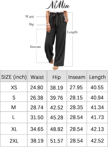 Vista 6 de NIMIN Pantalones de pierna ancha para mujer, cintura alta, pantalones casuales de negocios, pantalones de trabajo, pantalones sueltos y fluidos