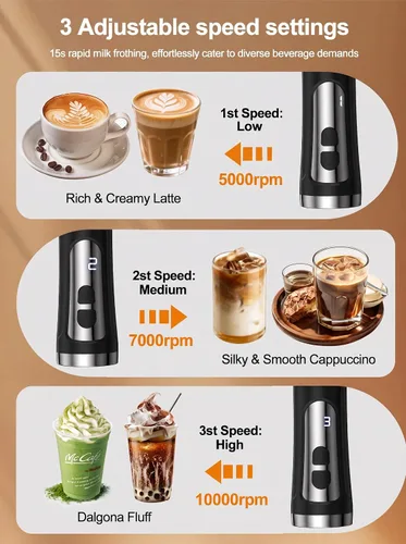 Vista 8 de Espumador de leche recargable de mano, espumador de café impermeable IP67 con pantalla digital de batería, espumador de leche eléctrico de 3