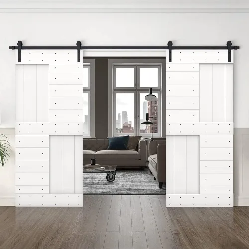 Vista 37 de TMS Serie N - Puerta corrediza interior de madera de pino anudada con kit de herrajes deslizantes (32 x 84 pulgadas, blanco)