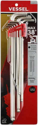 Vista 2 de VESSEL Llave hexagonal de punta esférica en L (tipo extralargo) 9 piezas Juego No.8309BP-XLU 8309BPXLU