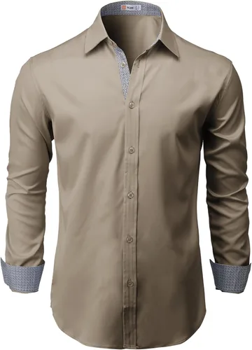 Vista 3 de H2H Camisas casuales de manga largacorta con botones para hombre