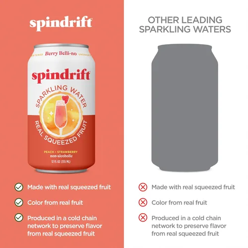Vista 4 de Spindrift Agua con gas, sabor a bayas Belli, hecha con fruta exprimida real, latas de 12 onzas líquidas, paquete de 24 (solo 13 calorías por lata)