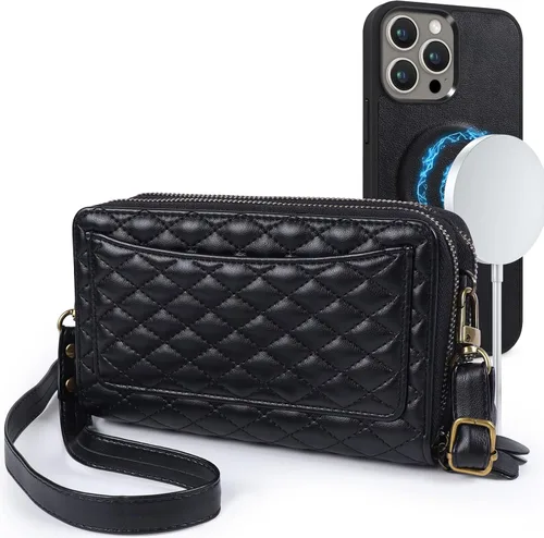 Vista 8 de Harryshell Funda compatible con iPhone 13 Pro Max de 6.7 pulgadas 2021, con múltiples cremalleras, funda magnética desmontable con ranuras para Negro