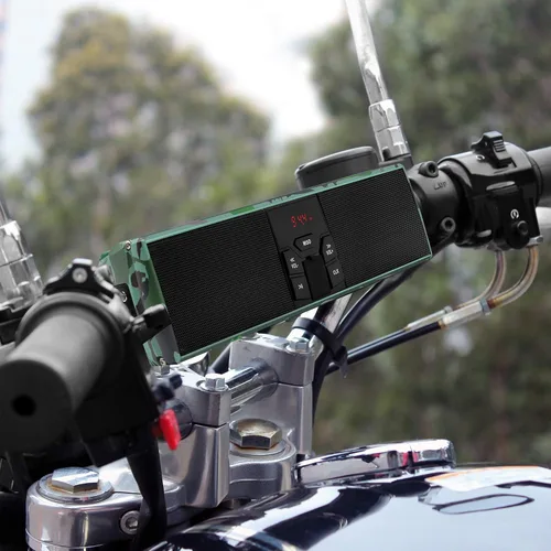 Vista 2 de GoHawk Altavoces de motocicleta Bluetooth impermeables, altavoces de manillar de motocicleta con luz LED, radio AUX/FM/puerto USB para motocicleta