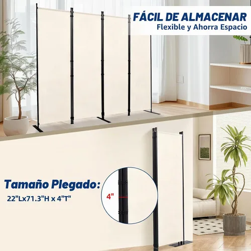 Vista 5 de Pantalla de pared divisora de habitación de 4 paneles de ancho para Beige