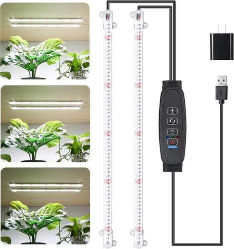 Vista 19 de RWNTAO Lámpara de cultivo de dos tiras para plantas de interior, tiras de luz LED de espectro completo rojo, azul y amarillo, con temporizador