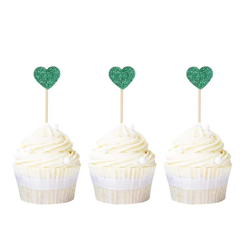 Vista 8 de Ercadio Decoración dorada para cupcakes con diseño de corazón con purpurina dulce, temática de amor, para boda, compromiso, despedida de soltera Oro
