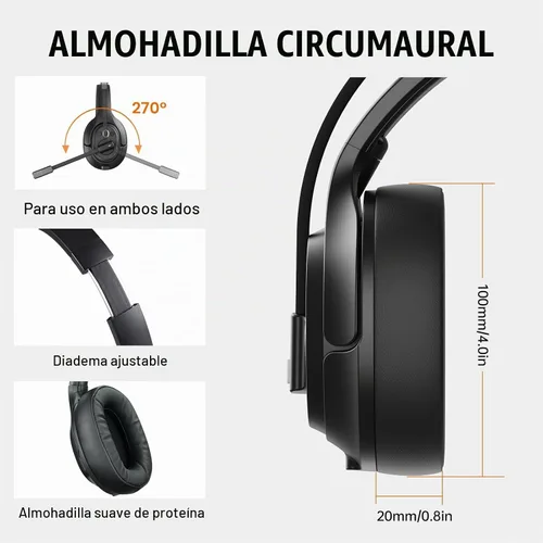 Vista 4 de EKSA Auriculares Bluetooth mejorados para camionero con micrófono ENC, alcance inalámbrico de 99 pies y tiempo de conversación de 30 horas
