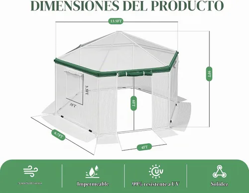 Vista 2 de AMERLIFE - Invernadero hexagonal de 13.5 x 13.5 x 9 pies