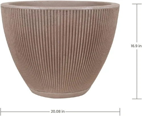 Vista 3 de ECOBO - Maceta redonda ecológica de 16.9 pulgadas, Garoa para uso en interiores y exteriores, duradera, versátil y ligera, diseñada por artesanos