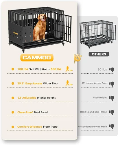 Vista 2 de Cammoo Jaula resistente de 48 pulgadas para perros grandes, paneles mejorados a prueba de masticación, panel de suelo ampliado con comodidad