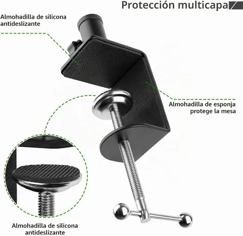 Vista 3 de Abrazadera de montaje de mesa de metal resistente, abrazadera de escritorio de metal para soporte de brazo de micrófono, abrazadera ajustable