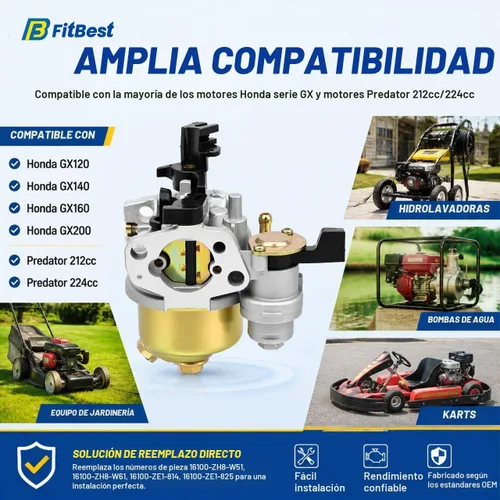 Vista 2 de FitBest, carburador con juntas para Harbor Freight Predator 6,5 HP 212 CC, motor Go Kart OHV
