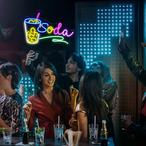 Vista 7 de Letrero de neón de Soda con luz LED, señal de neón regulable para cócteles para decoración de pared 42,4 cm X 30 cm, señal de neón para bar