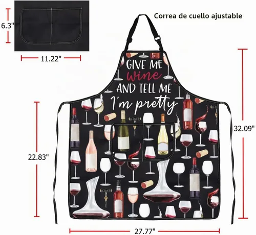 Vista 2 de FUSTMW Delantales de vino con bolsillos para cocinar vino, cocina, chef y barbacoa