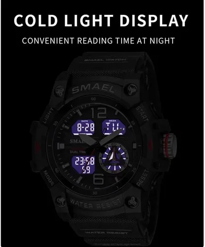 Vista 4 de SMAEL Reloj de pulsera militar para hombre, resistente al agua, para exteriores, deportivo, con fecha, multifunción, LED, con alarma y cronómetro