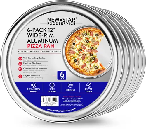 Vista 8 de New Star Foodservice 50868 Bandeja/Sartén para pizza, con borde ancho, de aluminio, 20.3 cm, paquete de 6