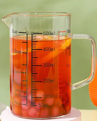 Vista 9 de Taza medidora de vidrio de 4 1/2 onzas con doble boquilla para café expreso, vaso graduado con mango aislado, jarra triple de escala transparente