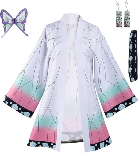 Vista 2 de Duwseal Kochou Shinobu - Conjunto de bata para cosplay, kimono, chaqueta y aretes