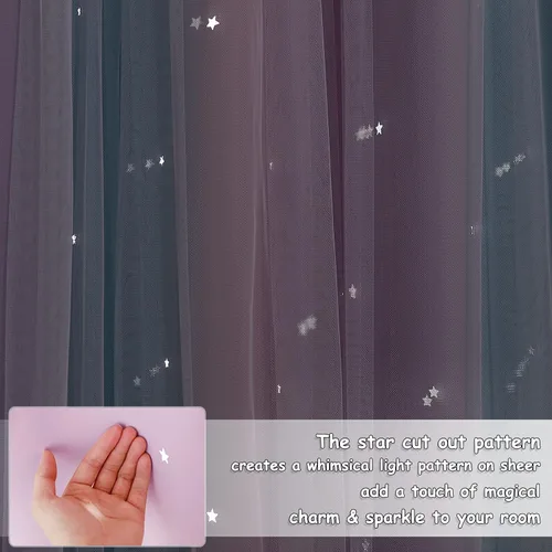 Vista 4 de NICETOWN Cortinas para Dormitorio de Niñas Infantiles con Estrellas Caladas Ventana 2 Capas Cortina 63 Pulgadas de Longitud Oscurecimiento