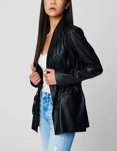 Vista 3 de BLANKNYC Womens Vegan Leather Blazer with Drawcord Waist, Comfortable Coat & Stylish Jacket