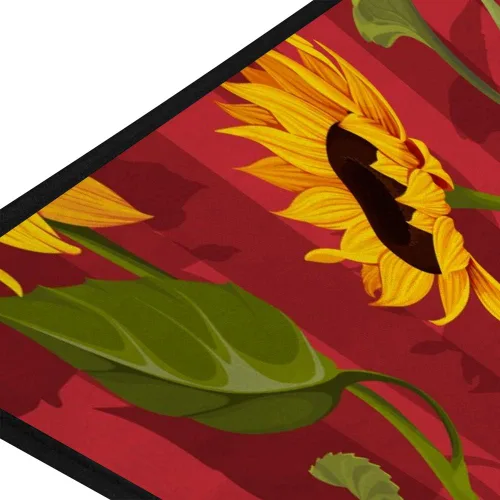 Vista 5 de Kuizee Alfombra de cocina con diseño de girasoles y rayas rojas, alfombra de baño, antideslizante, suave, absorbente de agua, 39 x 20 pulgadas