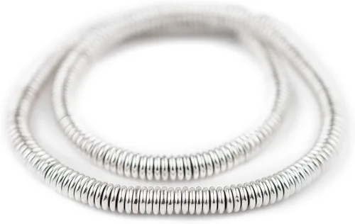 Vista 3 de TheBeadChest - Cuentas Heishi lisas extra grandes de plata brillante de 0.236 in, metal blanco, agujero grande, hebra de 16 pulgadas