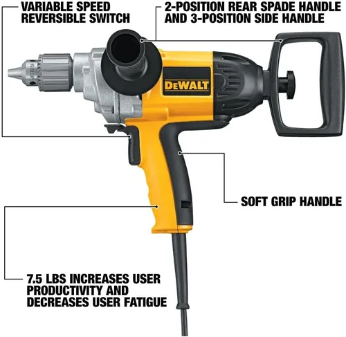 Vista 2 de DEWALT Taladro eléctrico, mango de pala, 1/2 pulgada, 9 amperios (DW130V)