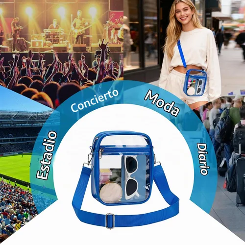 Vista 7 de Paxiland Clear Bag for Stadium Events, 8.7"x7"x3"PU Leather Clear Purse Azul