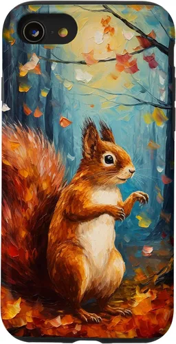 Vista 18 de Starry Night Squirrel Autumn Falling Leaves Van Gogh Style Case for iPhone 16