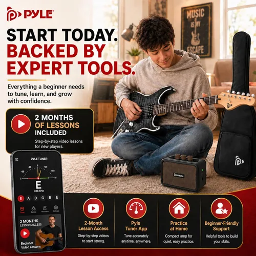 Vista 7 de Pyle Kit de guitarra eléctrica con amplificador, instrumento de tamaño completo con pastillas Humbucker, amplificador de guitarra eléctrica y Negro