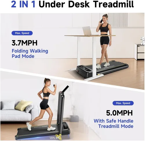 Vista 2 de YPOO Foldable Treadmill with Incline, Walking Pad with Handle Bar 3 Level Incline, Portable Folding Treadmills for Home/Office 300 Lbs Capacity