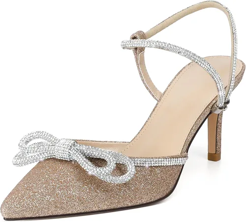 Vista 10 de Susanny - Zapatos de tacón bajo con strass para mujer, con punta puntiaguda, de tacón kitten, con cierre, ajustables, con correa, para vestido