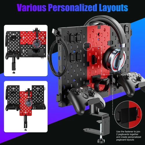 Vista 2 de PUTORSEN Headphone and Controller Holder for Desk, Rotatable DIY Modular Headphones Holder & Controller Stand with Cable Hooks, Clamped AboveUnder