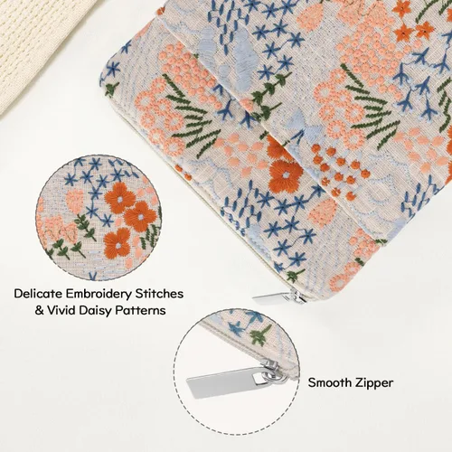 Vista 5 de Dadanism Manga acolchada de flores bordadas de 6-7 pulgadas para lector Beige floral