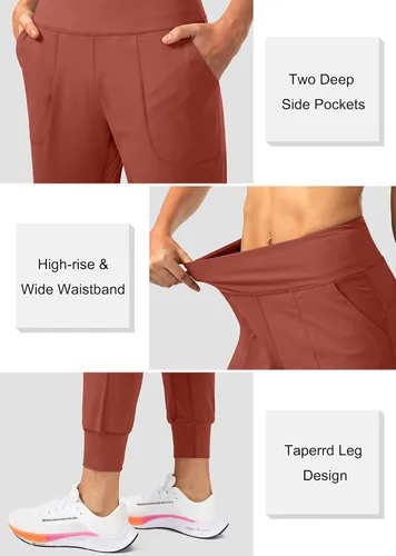 Vista 4 de Soothfeel - Pantalones deportivos para mujer con bolsillos de cremallera y cintura alta, pantalones deportivos para entrenamiento y yoga